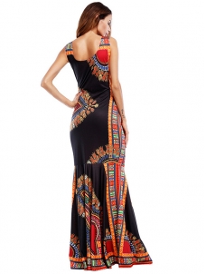 Black Trendy Spaghetti Strap Sleeveless Printed Dress