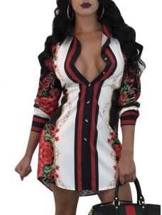 Black Turndown Collar Printed Patchwork Dress