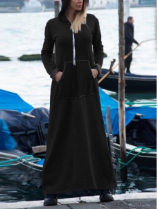 Black V Neck Ankle Length Casual Dress