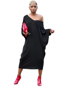 Black V Neck Hollow-out Casual Dress