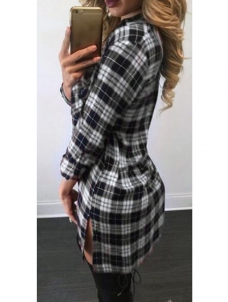 Black V Neck Plaids Hollow-out Dress