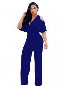 Blue Euramerican Hollow-out Black Jumpsuits  
