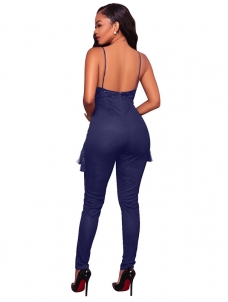 Blue Fashion Sleeveless Regular Jumpsuits 