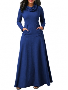 Blue Long Sleeve Cowl Neck Maxi Dress
