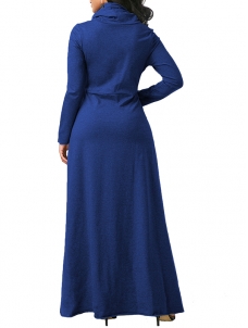 Blue Long Sleeve Cowl Neck Maxi Dress