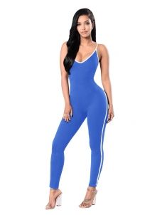 Blue Polyester Striped Skinny Jumpsuits