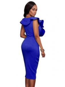 Blue Sexy V Neck Sleeveless Midi Dresses