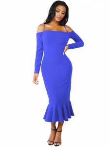 Blue Trendy Falbala Design Sheath Dress 