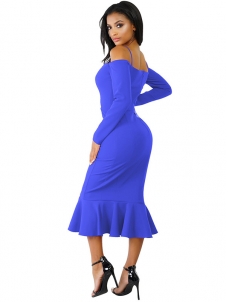 Blue Trendy Falbala Design Sheath Dress 