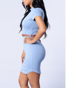 Blue Trendy Short Sleeves Sheath Mini Dress