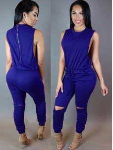 Blue Trendy Tank Sleeveless Zipper Jumpsuits 