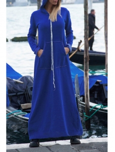 Blue V Neck Ankle Length Casual Dress