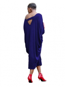 Blue V Neck Hollow-out Casual Dress