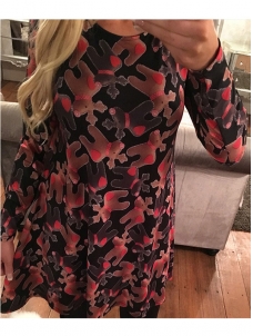 Brown Round Neck Printed Blue Casual Dress 