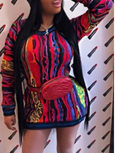 Casual Round Neck Long Sleeves Printing Casual Dress 