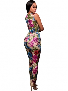 Charming V Neck Floral Print Lace Jumpsuits 