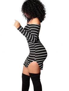 Dew Shoulder Striped Black Milk Fiber Mini Dress