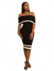 Euramerican Dew Shoulder Black Polyester Dress