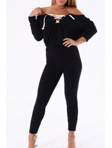 Euramerican Dew Shoulder Lace-up Jumpsuits 