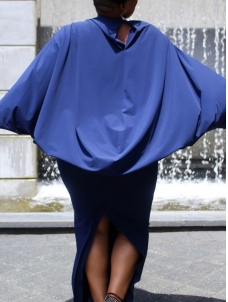 Euramerican Round Neck Hollow-out Blue Dress