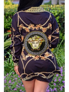 Euramerican Turndown Collar Printed Dress 