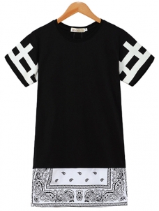 Fashion Short Sleeves Print  Zipper  Casual Dress 