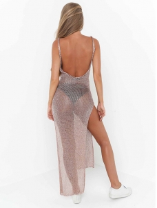 Gold Cotton Sexy V Neck Sleeveless Mid Calf Dresses