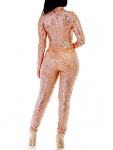 Gold Sexy Printed See-Through Jumpsuits
