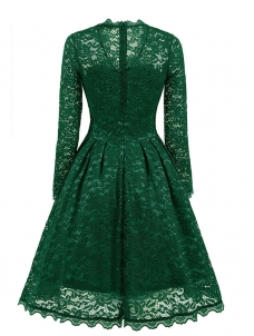 Green Fashion Lace Trim Patchwork Dress