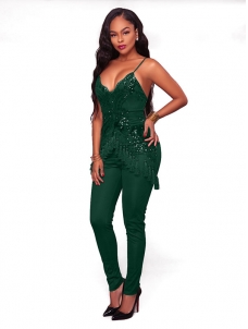 Green Fashion Sleeveless Regular Jumpsuits 