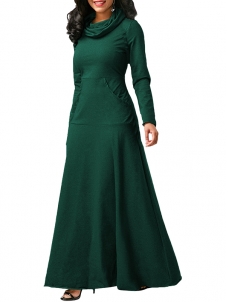Green Long Sleeve Cowl Neck Maxi Dress
