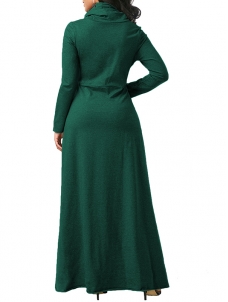 Green Long Sleeve Cowl Neck Maxi Dress