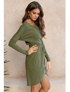 Green Long Sleeves Asymmetrical Sweater Dress 