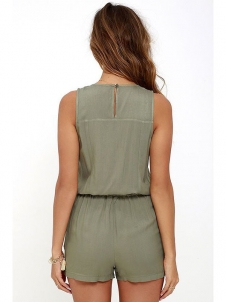 Green Lucky Zipper Sleeveless Romper