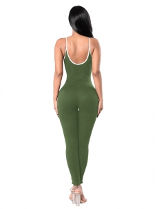 Green Polyester Striped Skinny Jumpsuits