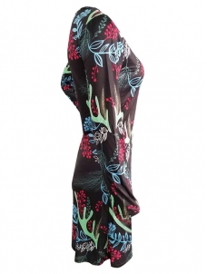 Green Round Neck Long Sleeves Polyester Printed Casual Dress