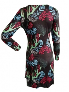 Green Round Neck Long Sleeves Polyester Printed Casual Dress