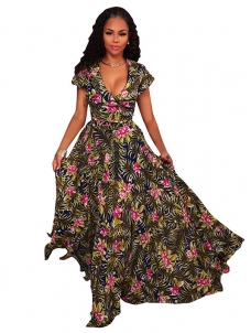 Green S-XL Floral Print Maxi Dress