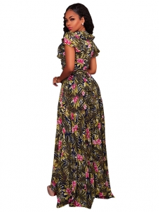 Green S-XL Floral Print Maxi Dress