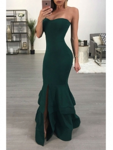 Green Sexy Dew Shoulder Falbala Maxi Dress
