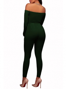 Green Stylish Dew Shoulder  One-piece Jumpsuits