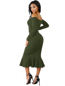 Green Trendy Falbala Design Sheath Dress 