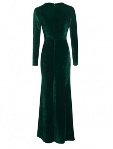 Green Trendy V Neck Velvet Fold Design Dress