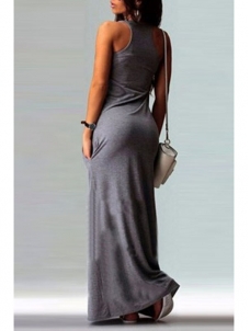 Grey Cat Print Sheath Ankle Length Casual Dress 