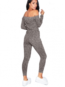 Grey Dew Shoulder Broken Holes Jumpsuits 