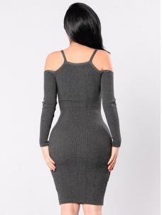 Grey S-XL Off Shoulder Bodycon Dress