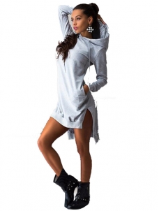 Grey Side Split Asymmetrical Casual Dress