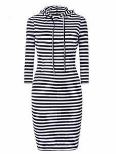 Long Sleeves Stripes Print Pencil Casual Dress 