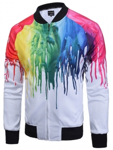 Men Paint Dripping Print Zip Up Coat