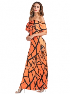 Orange Falbala Design Ankle Length Maxi Dress